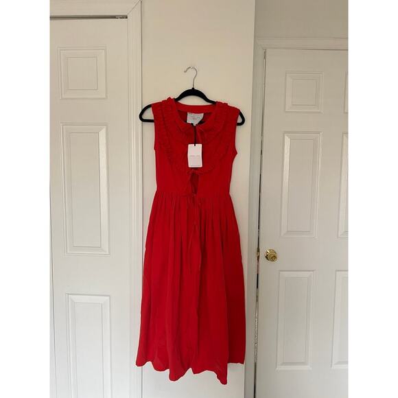 NWT Naya Rea Cherry Red Bow Tie Cottagecore Via Midi Dress $350 MSRP - Picture 4 of 11